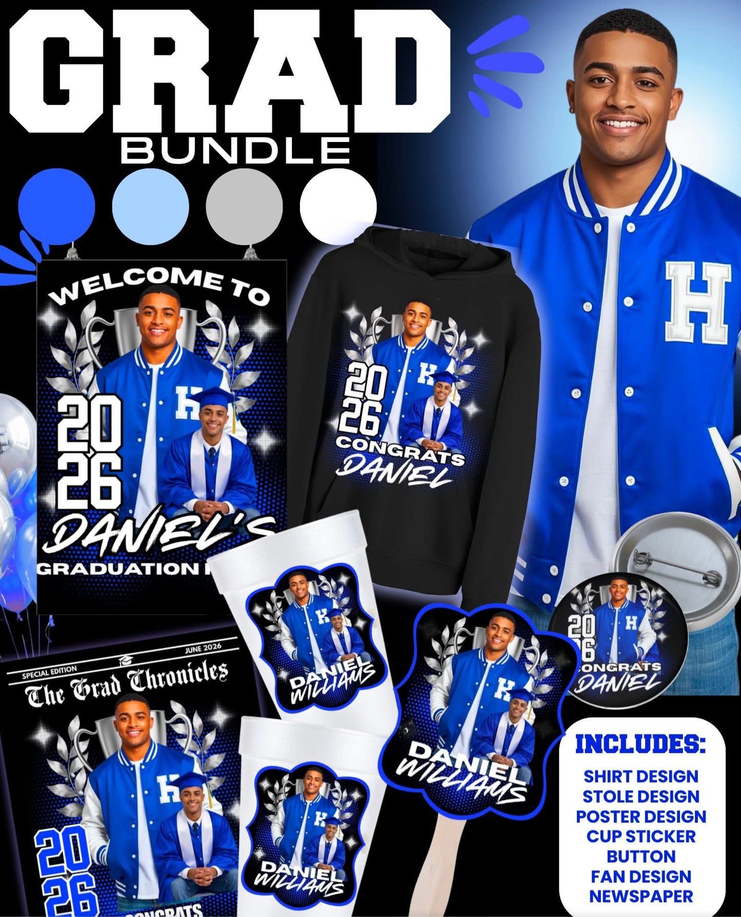 Class of 2026 Blue Graduation Bundle Template (Boy Edition)