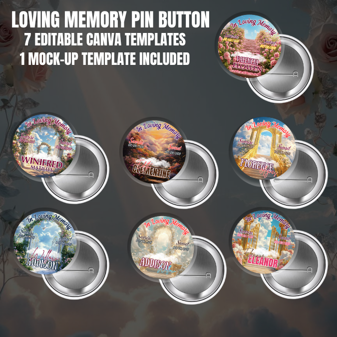 Multicolor “In Loving Memory” Pin Button Template Bundle