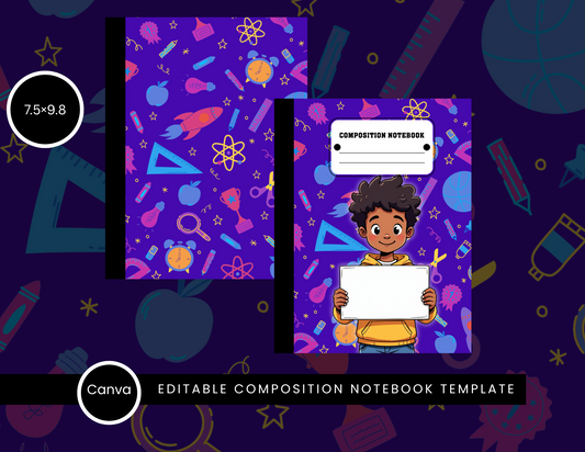 Purple School Background with Little Boy Holding Sign – PNG