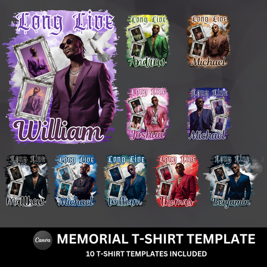 10 Memorial “Live Long” T-Shirt Bundle (Canva Pro Required) | Digital Download