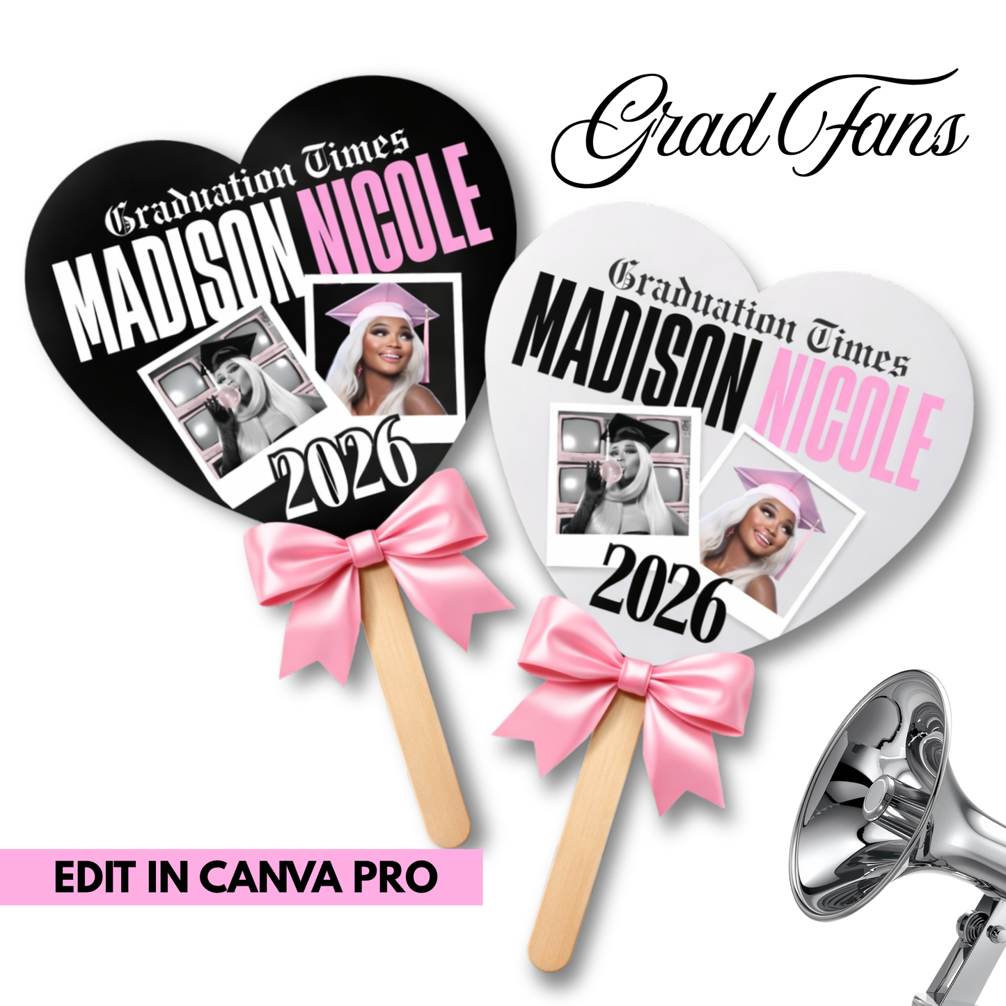 Heart Shape Class of 2026 Graduation Fan Template Bundle (2 Designs)