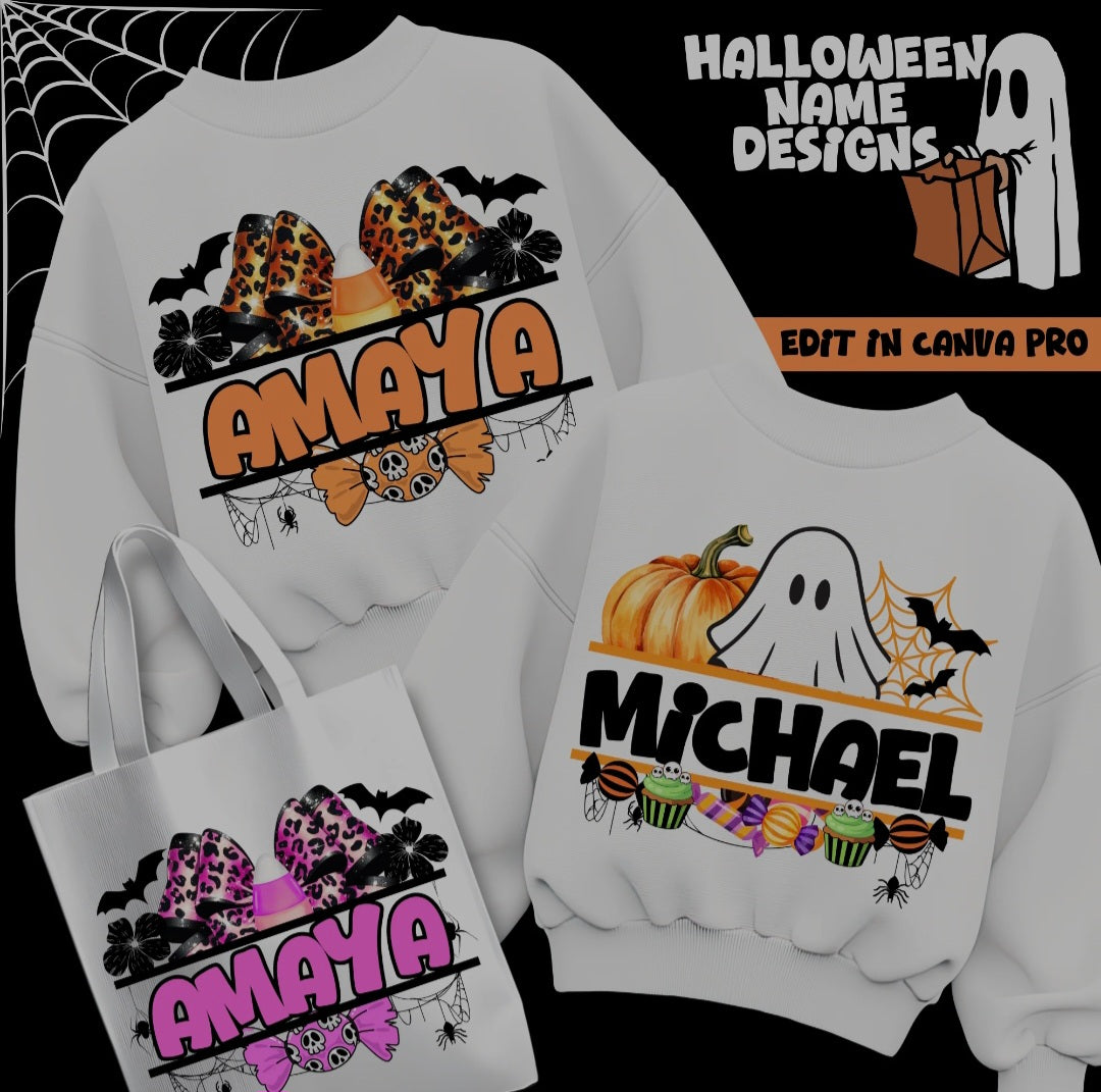 Halloween Name Templates Bundle | Editable Halloween Name Designs | Personalized Halloween Templates | Digital Download