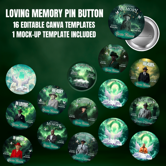 Green Memorial Pin Button Template Bundle